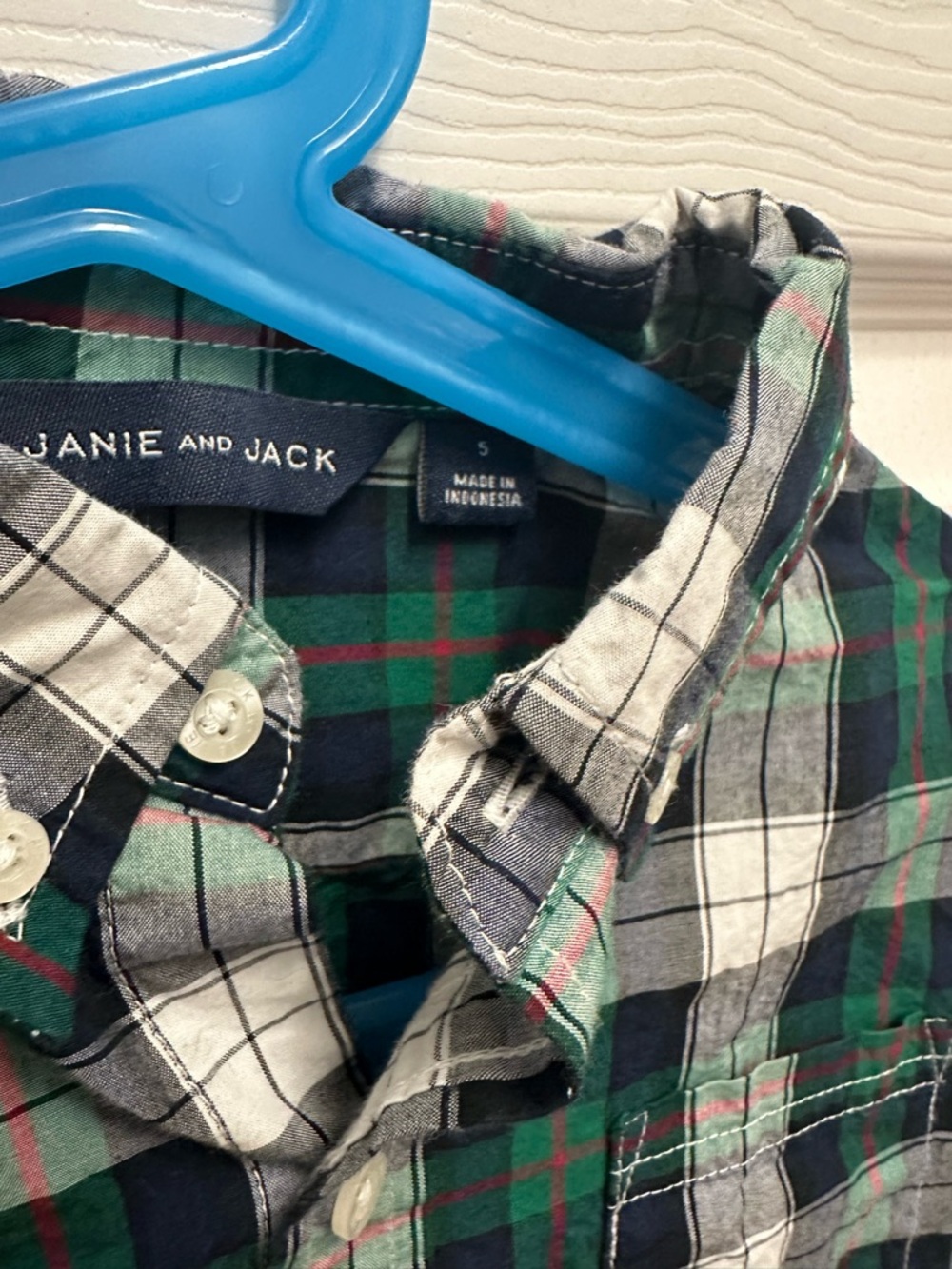 Janie and Jack Green Navy White Plaid Button-Down Shirt